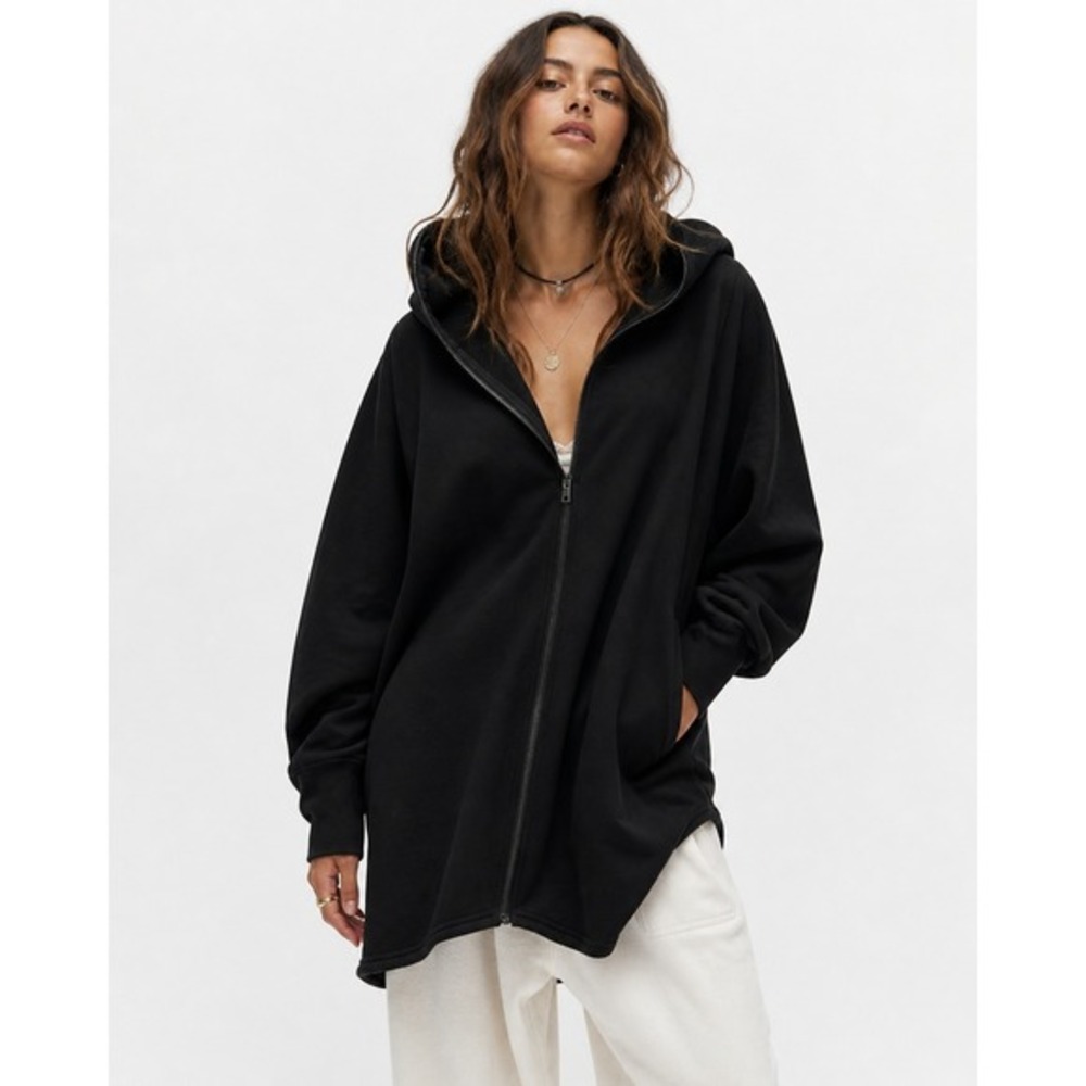 Eleven22 Beulah Style Black Oversized Zip Up Hoodie Dolman‎ Sleeve